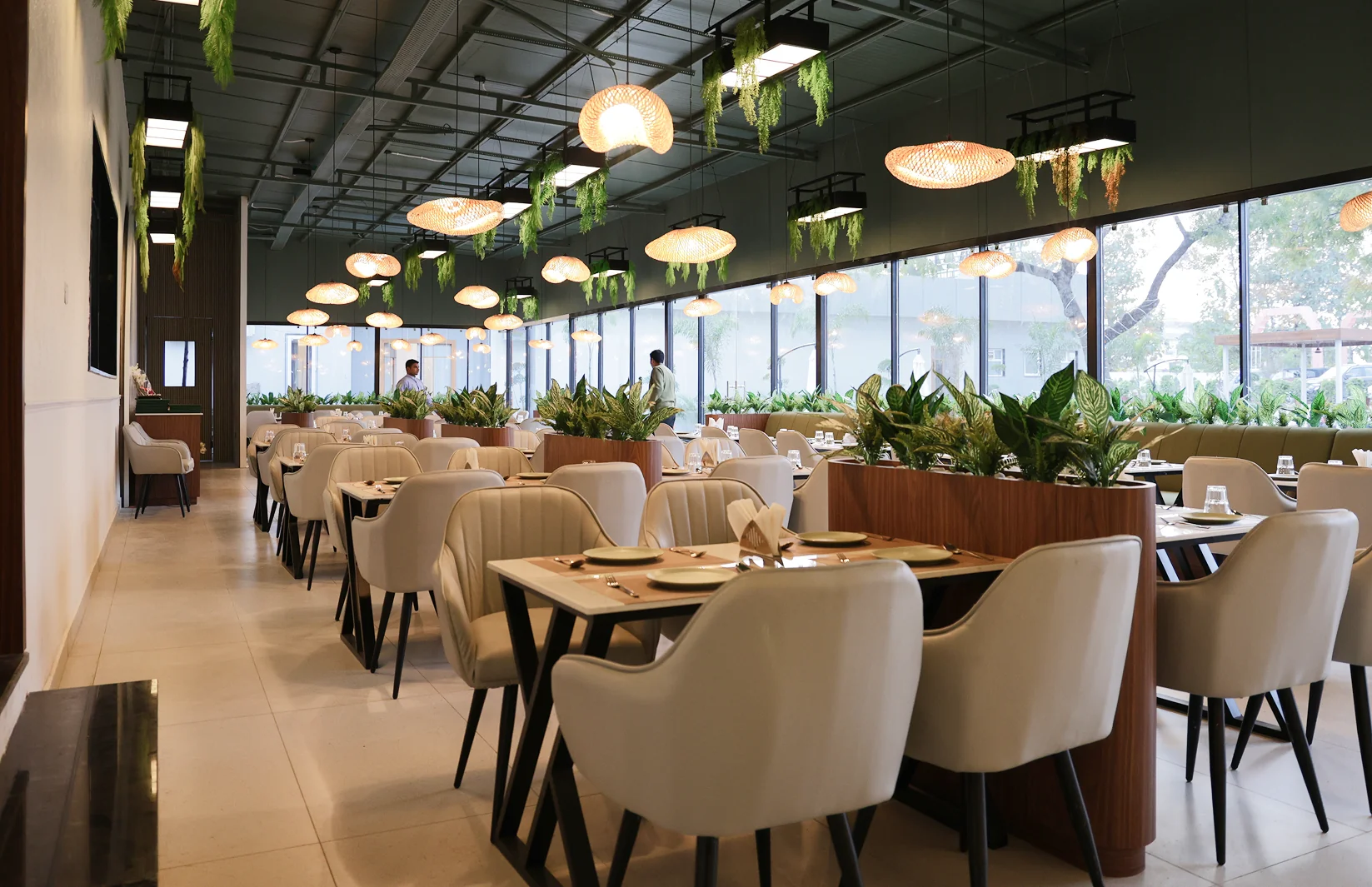 Oasis hero — poolside dining at golden hour
