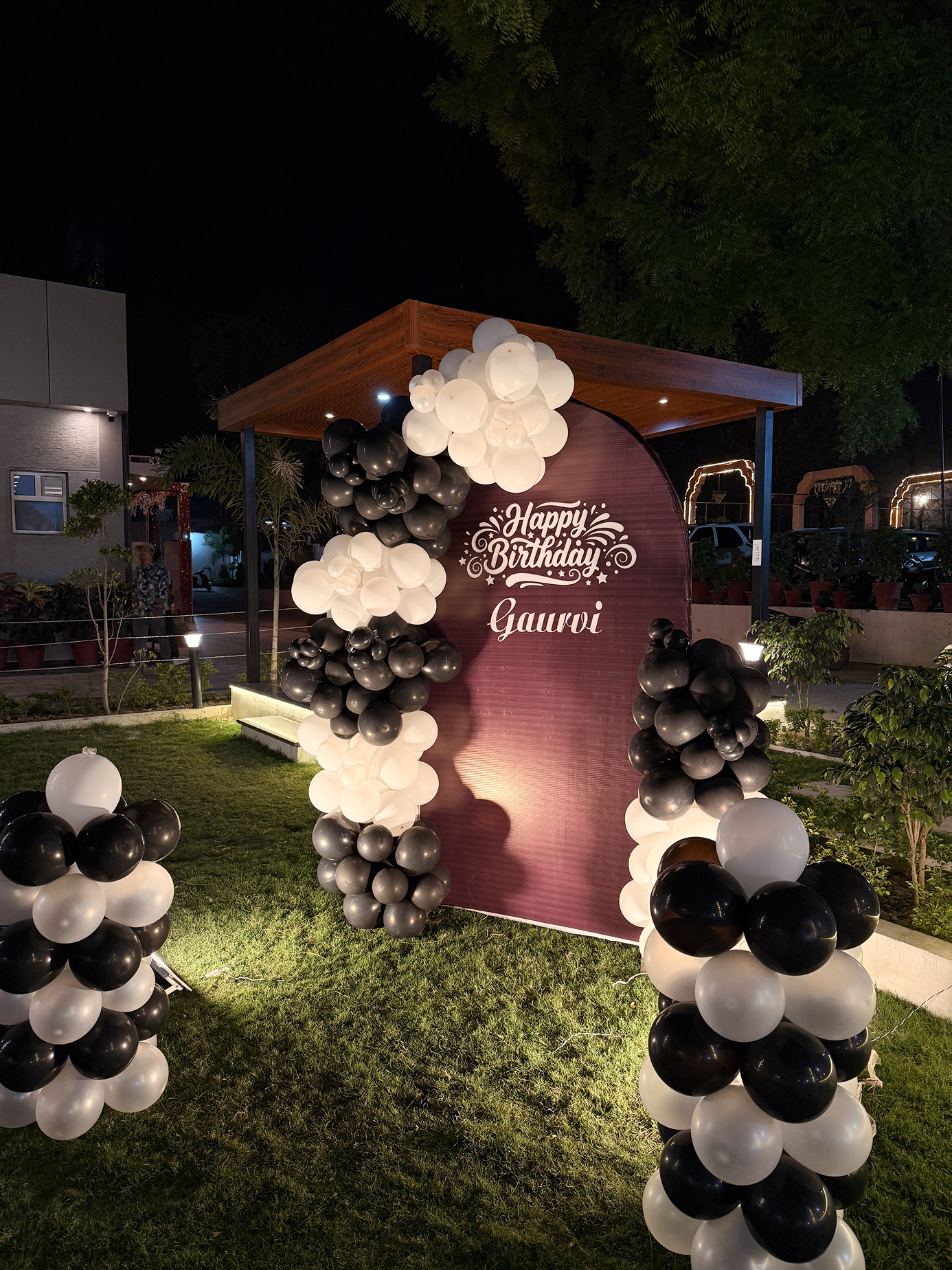 Poolside garden — haldi setup with flowers